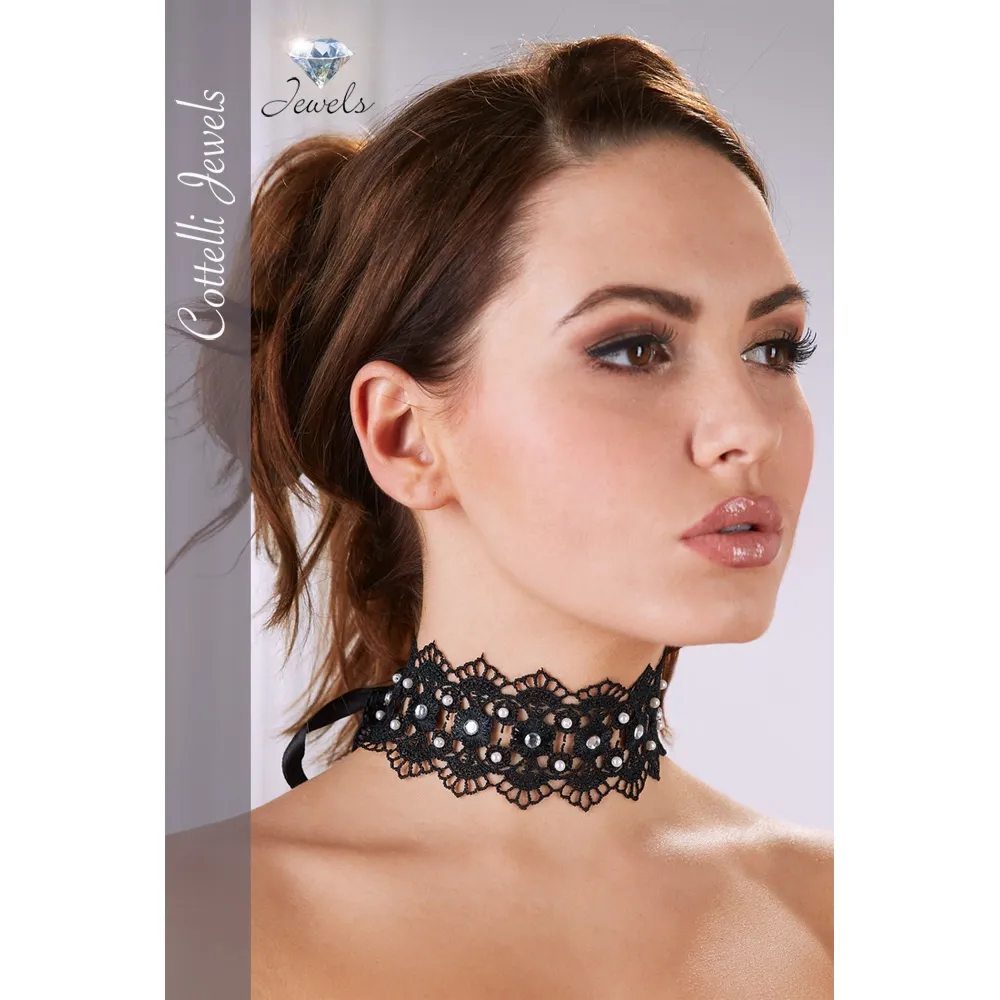 Vyšívaný choker s perlami a kamínky Cottelli Collection, černý, 36 cm - obrázek 7