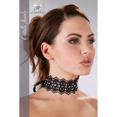 Vyšívaný choker s perlami a kamínky Cottelli Collection, černý, 36 cm - obrázek 7