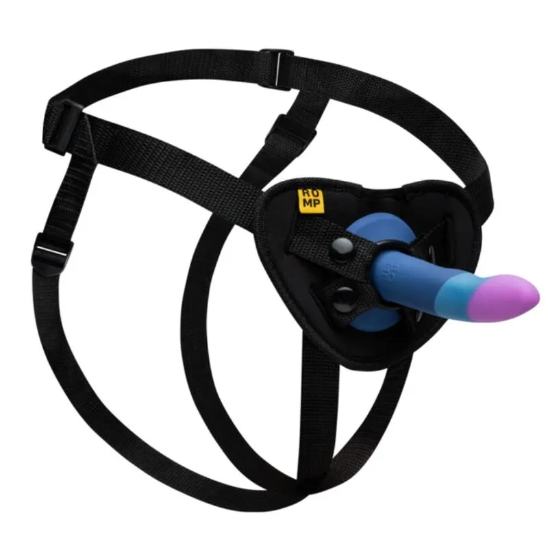 Strap-on ROMP Piccolo s postrojem a silikonovým dildem 14 cm, trojbarevný