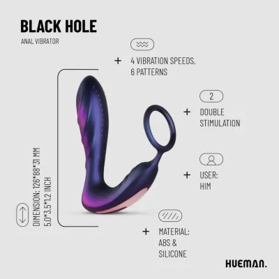 Anální vibrátor Hueman Black Hole s erekčním kroužkem, 10 režimů, silikon - obrázek 4