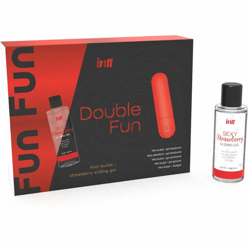 Sada INTT Double Fun, nabíjecí minivibrátor a jahodový lubrikační gel 50 ml - obrázek 2