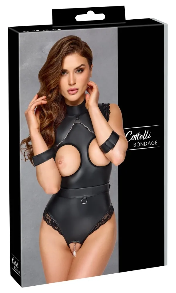 Body Cottelli Bondage bez rukávů s poutacím pásem, matné černé, S