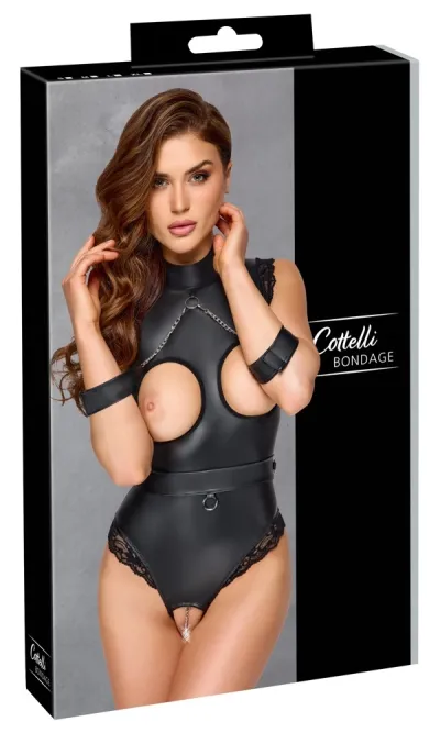 Body Cottelli Bondage bez rukávů s poutacím pásem, matné černé, S