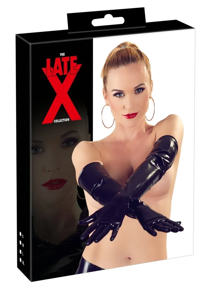 Lesklé latexové rukavice LateX po lokty, 0,35 mm, černé, XL