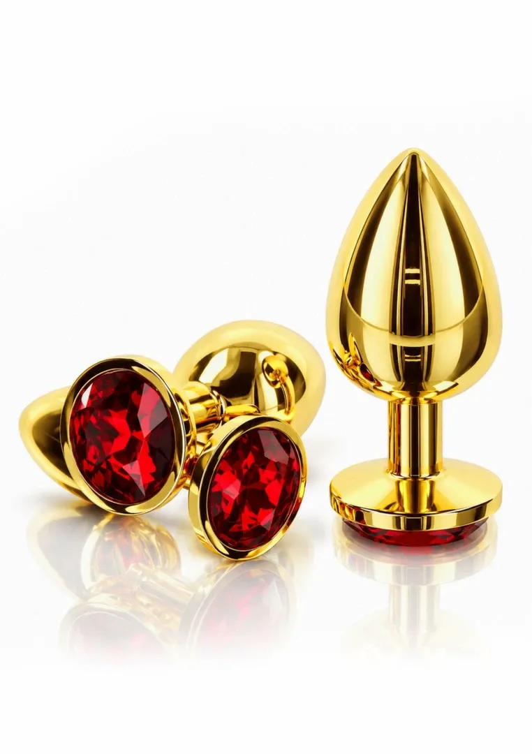 Anální kolík s kamínkem TABOOM Diamond Jewel S, zlatý hliník, červený krystal - obrázek 2