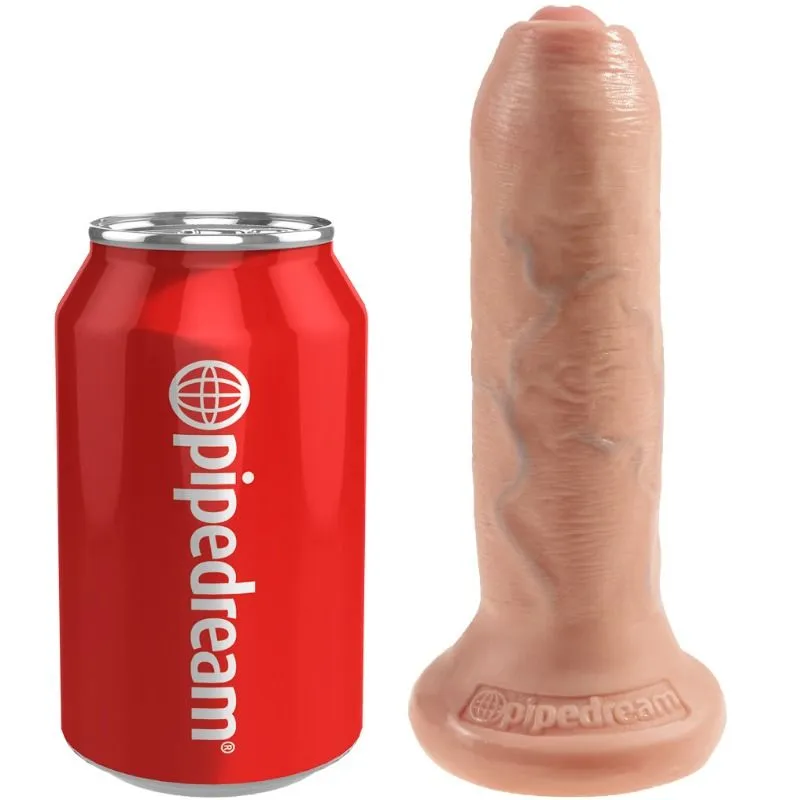 Realistické dildo King Cock Uncut s pohyblivou předkožkou, 15 cm, tělové