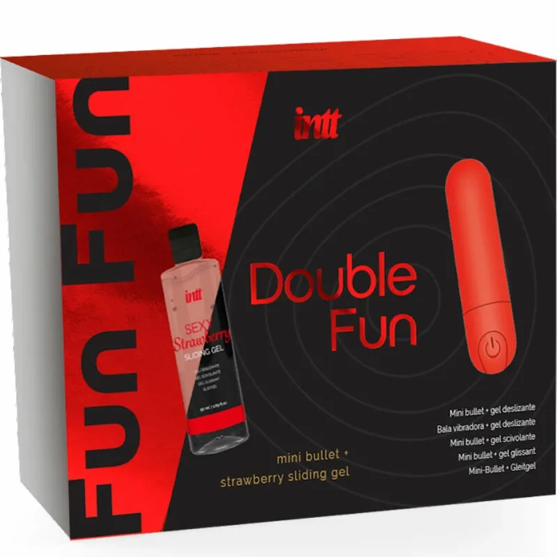 Sada INTT Double Fun, nabíjecí minivibrátor a jahodový lubrikační gel 50 ml