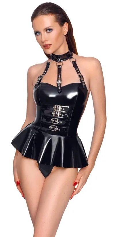 Vinylové body Black Level s rozšířenou sukýnkou a nastavitelnými pásky, černé, L - obrázek 2