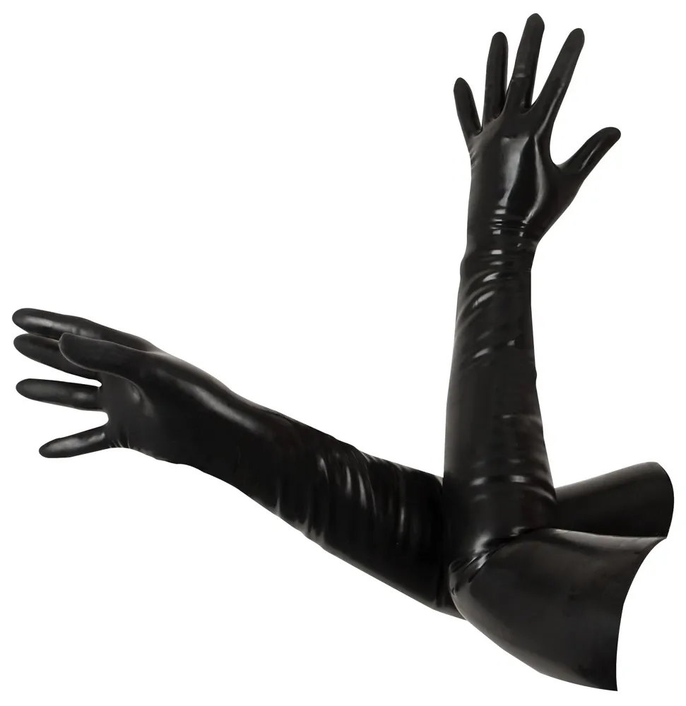 Lesklé latexové rukavice LateX po lokty, 0,35 mm, černé, M - obrázek 5