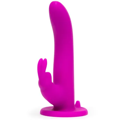 Vibrační strap-on s postrojem Happy Rabbit, silikonový, 15 režimů, fialový - obrázek 4