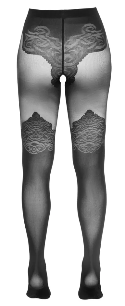 Punčocháče Cottelli LEGWEAR s efektem nadkolenek a otevřenou partií, černé, 40/20 DEN - obrázek 6