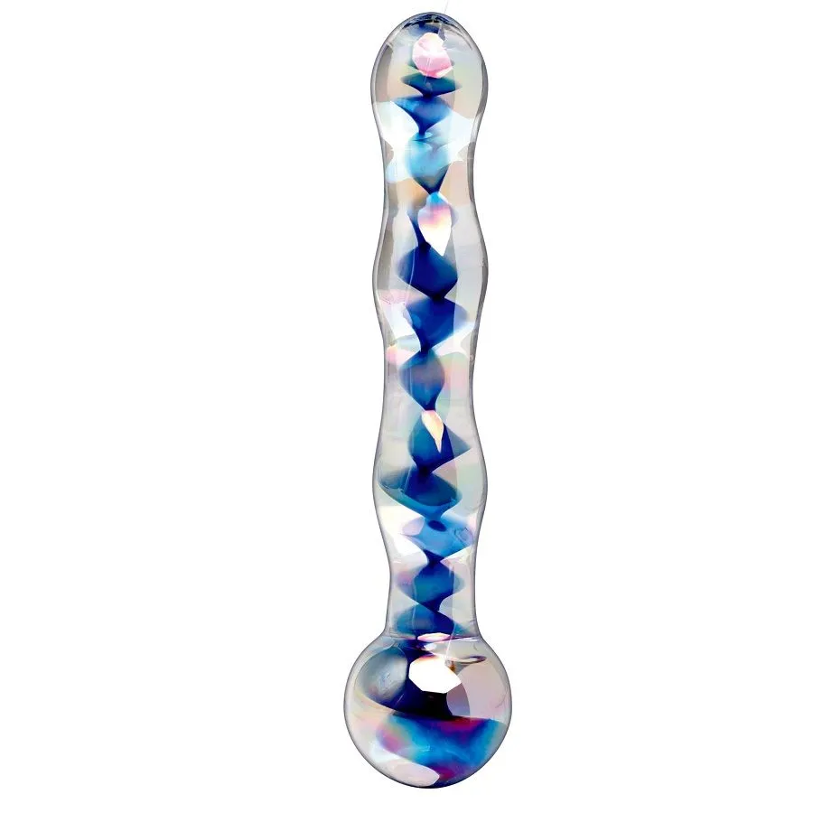 Skleněné dildo Icicles No. 8, 17,8 cm, čiré s modrou - obrázek 2