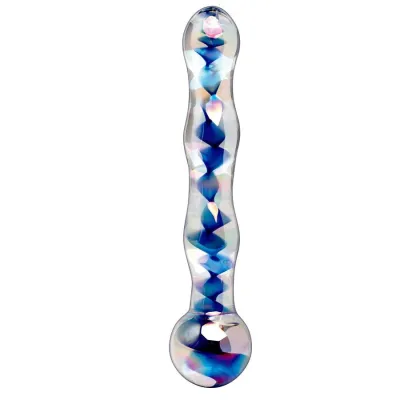 Skleněné dildo Icicles No. 8, 17,8 cm, čiré s modrou - obrázek 2