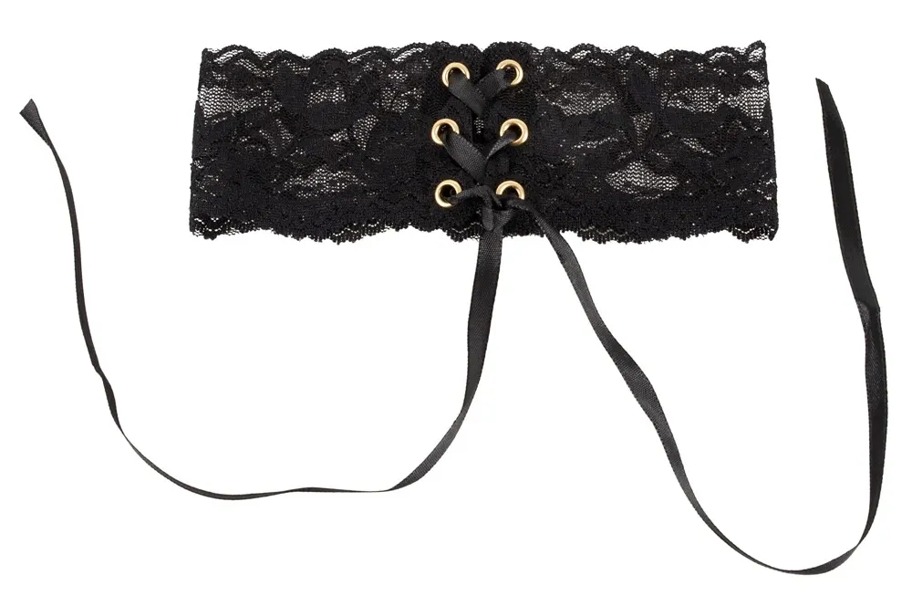 Krajkový choker Svenjoyment se saténovým šněrováním, černý, 32 cm - obrázek 5