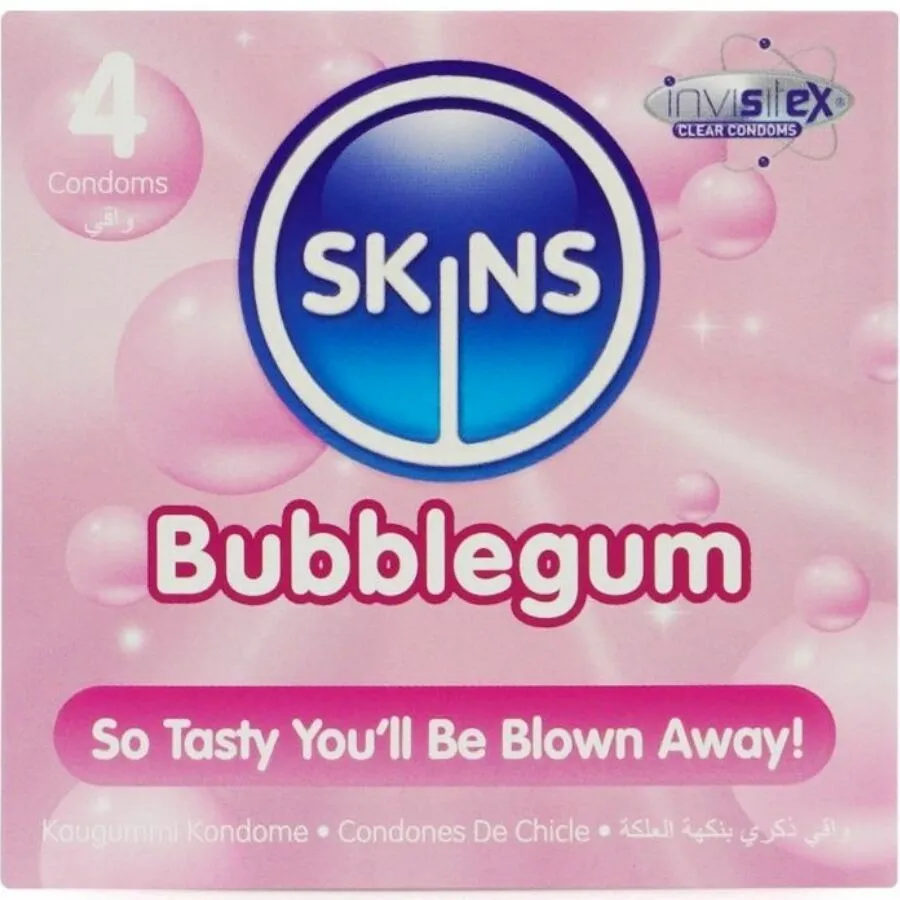 Kondomy Skins Bubblegum s vůní žvýkačky, 4 ks