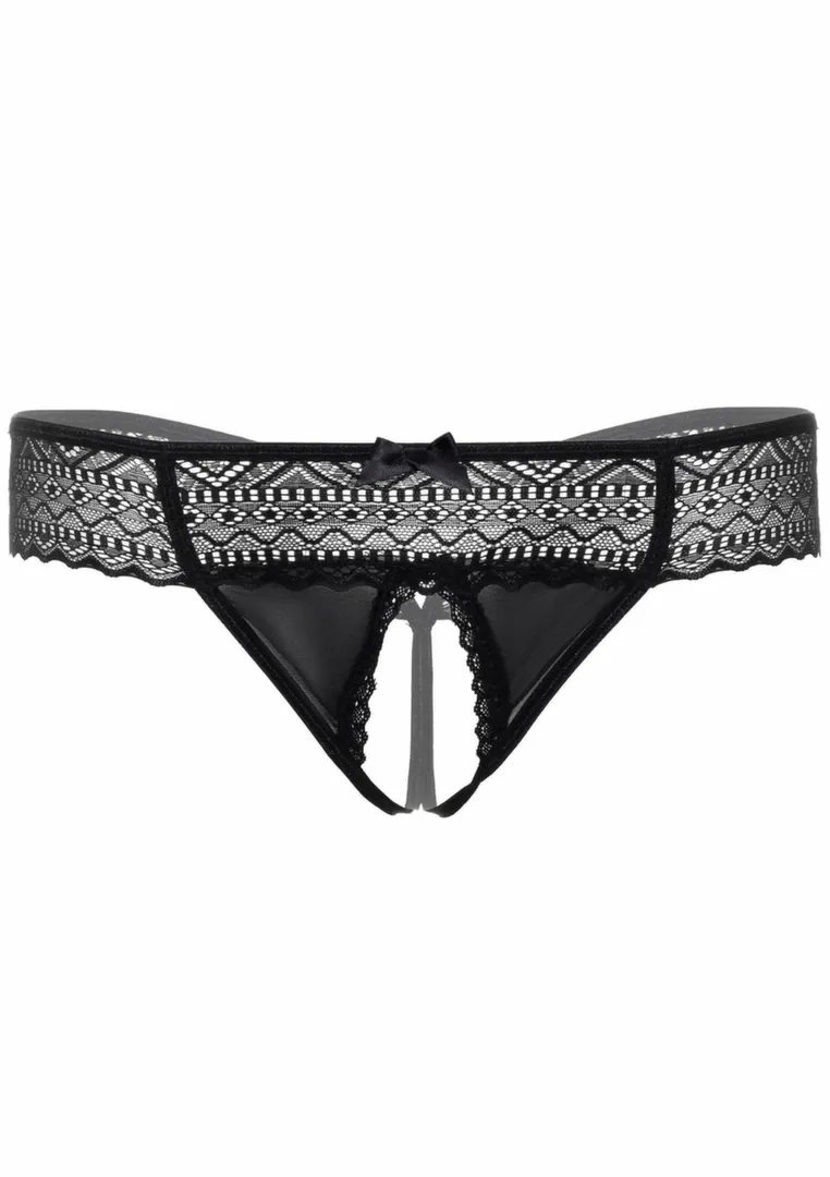 Tanga s otevřeným rozkrokem Daring Intimates Roxanne, krajka a síťovina, černá, S/M - obrázek 4