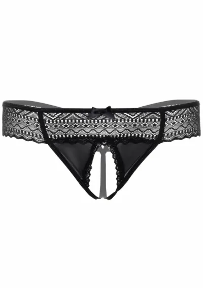 Tanga s otevřeným rozkrokem Daring Intimates Roxanne, krajka a síťovina, černá, S/M - obrázek 4