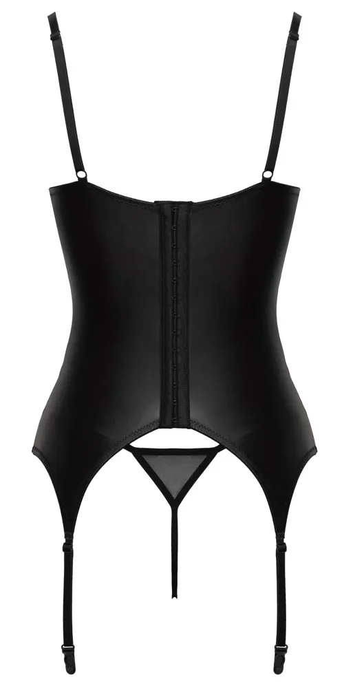Komplet Cottelli LINGERIE, korzet s polovičními košíčky a krajková tanga, černočervený, S - obrázek 7