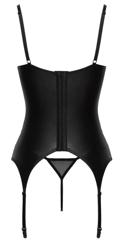 Komplet Cottelli LINGERIE, korzet s polovičními košíčky a krajková tanga, černočervený, S - obrázek 7