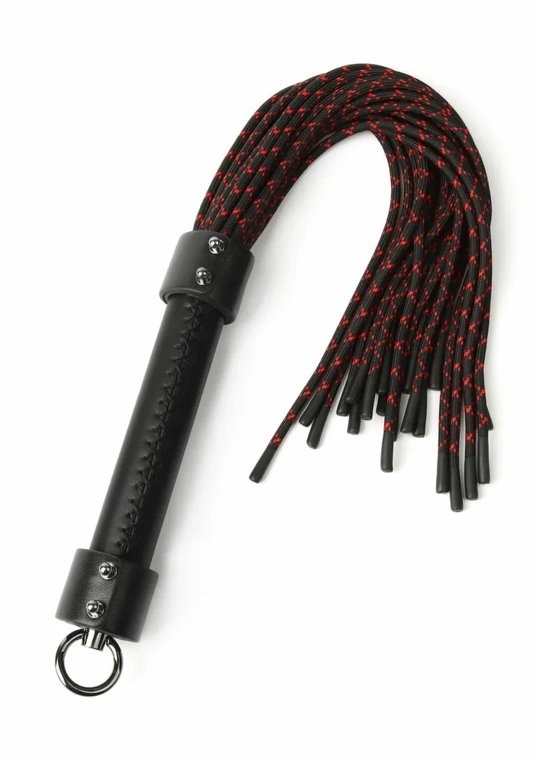 Kožené důtky s uzlíky Hidden Desire Genuine Leather Knot Flogger, 55 cm, černo-červené
