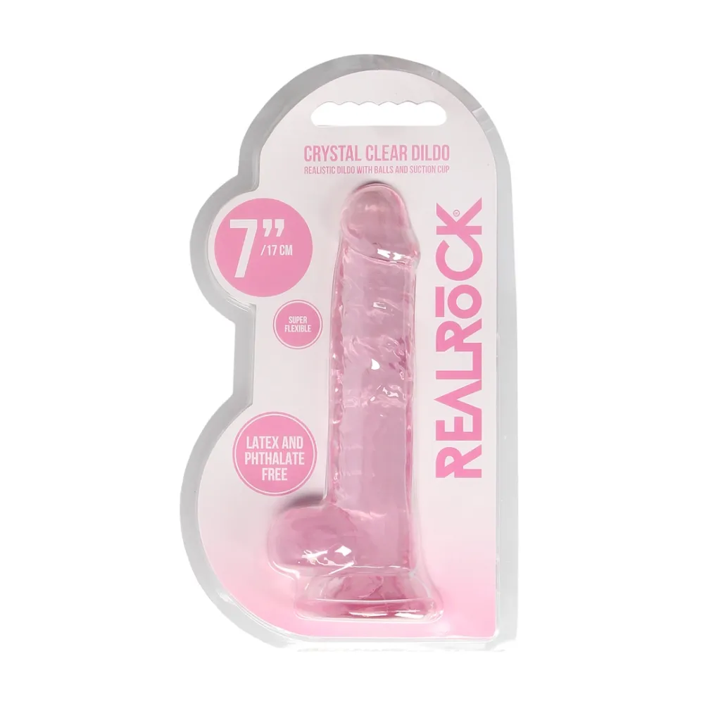 Realistické dildo s varlaty a přísavkou RealRock Crystal Clear 7", průhledné - obrázek 2