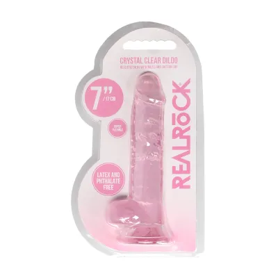 Realistické dildo s varlaty a přísavkou RealRock Crystal Clear 7", průhledné - obrázek 2