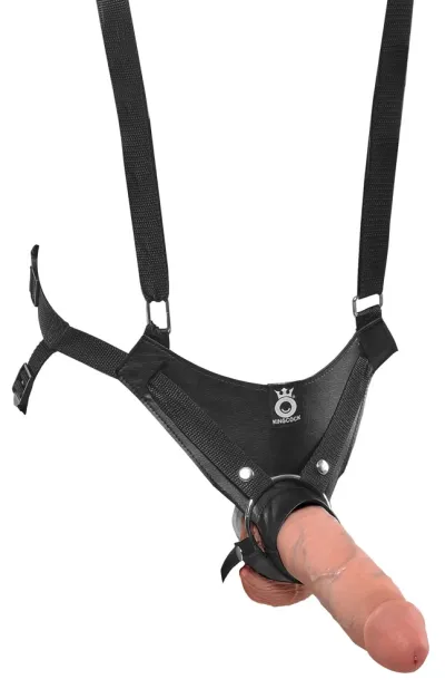 Dutý strap-on King Cock s černými ramenními popruhy, 25,5 cm, tělový - obrázek 6