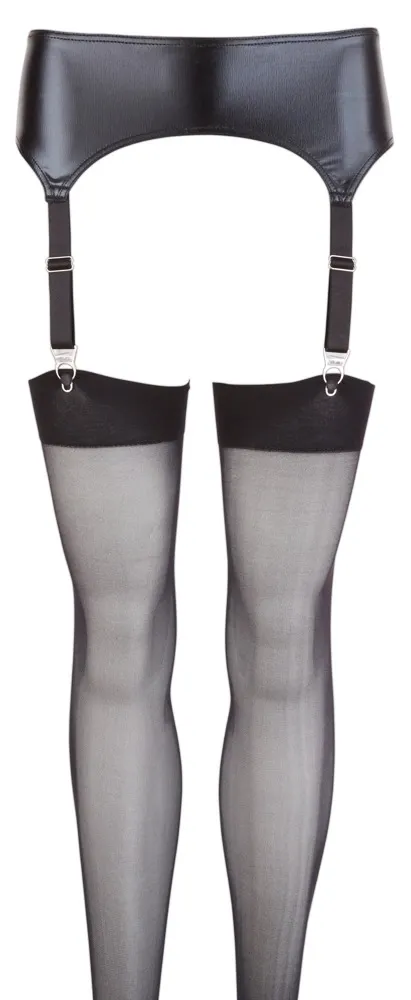 Podvazkový pás s punčochami Cottelli Collection Wet Look, černý, XL - obrázek 4