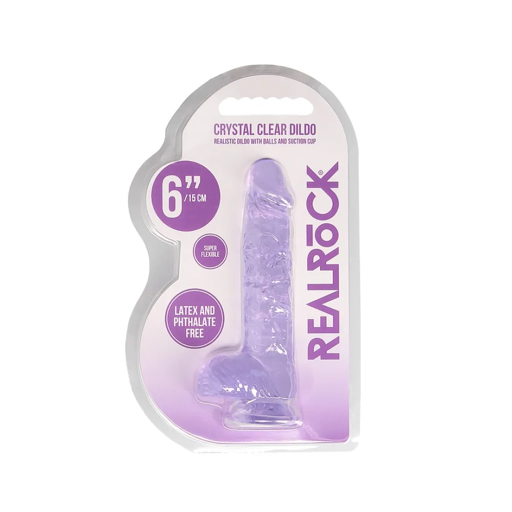 Realistické dildo RealRock Crystal Clear se silnou přísavkou, průhledné, 17 cm - obrázek 2