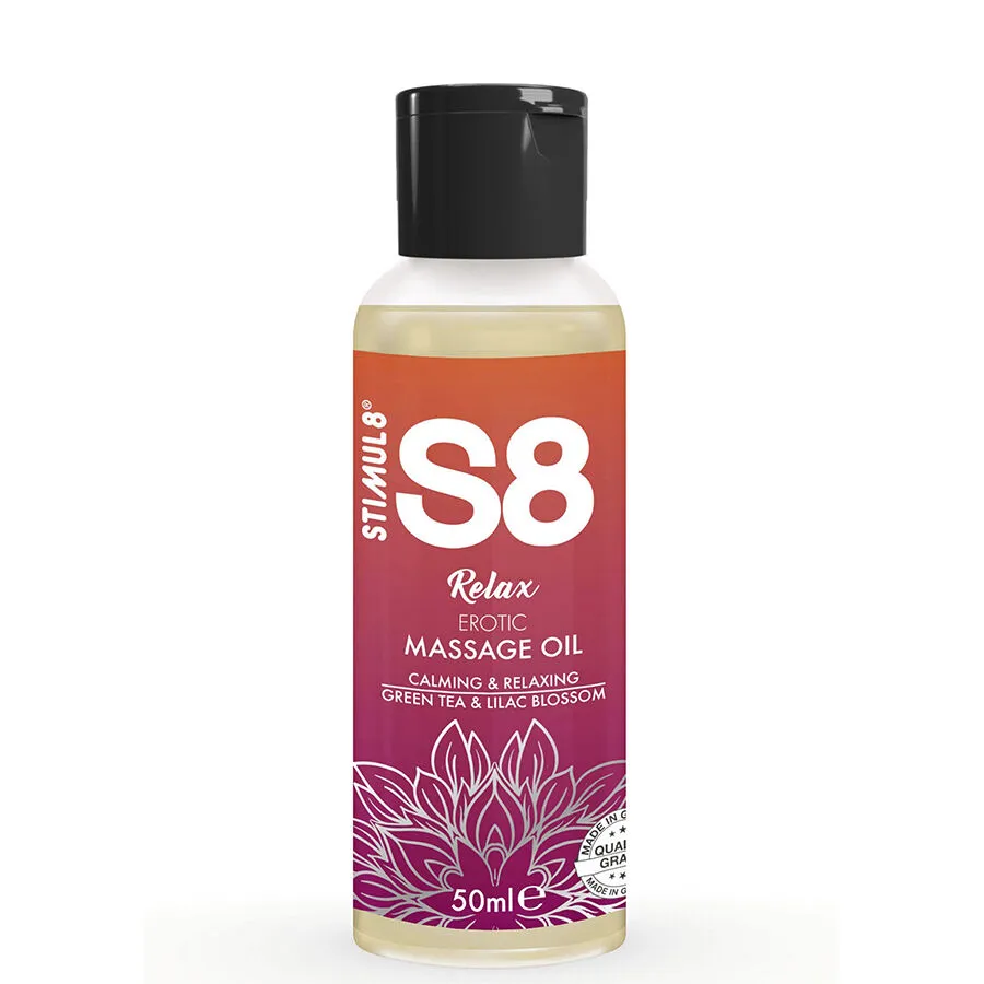 Masážní olej Stimul8 S8 Relax, zelený čaj a šeřík, 50 ml