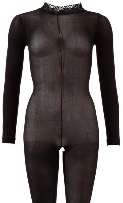 Catsuit Cottelli Fantasy s krajkovým límcem a otevřeným rozkrokem, černý, L/XL - obrázek 6