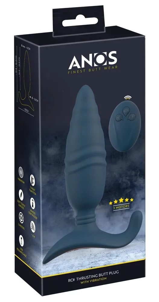Přirážecí anální kolík ANOS RC se stimulátorem hráze a dálkovým ovládáním, černý