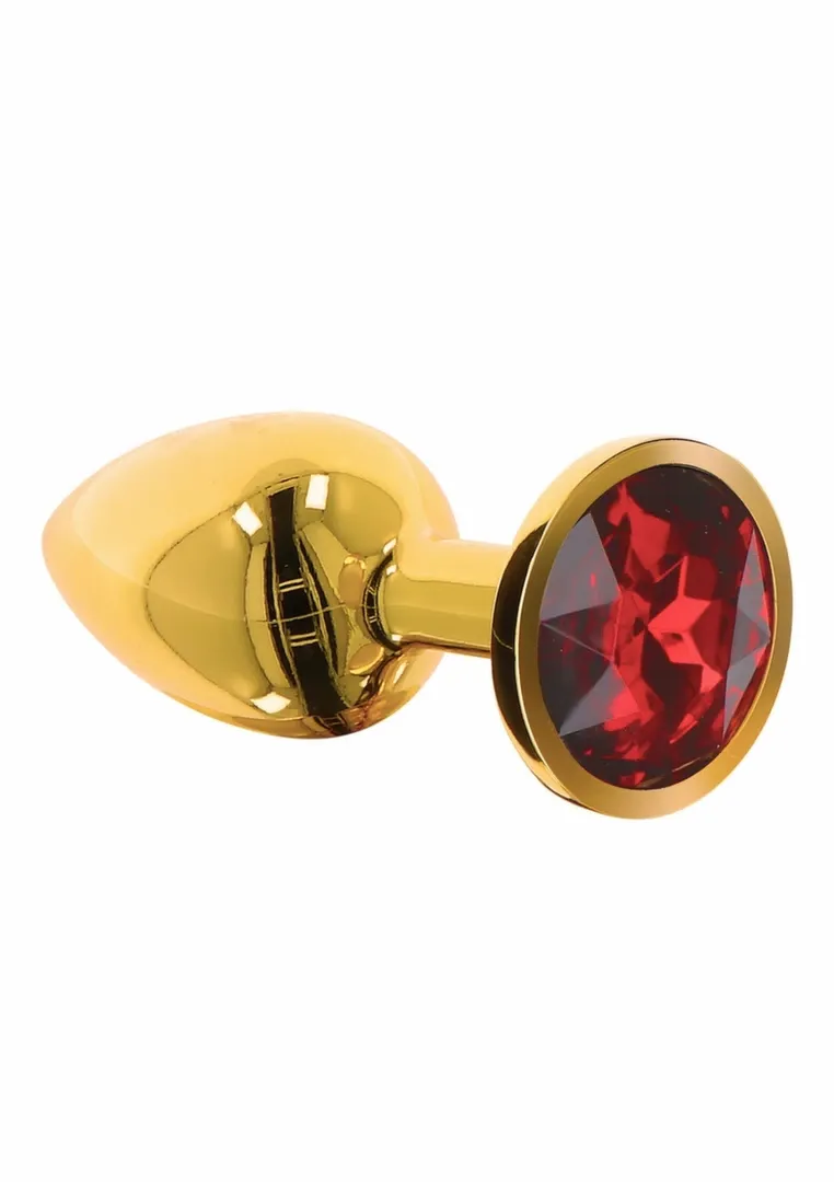 Anální kolík s kamínkem TABOOM Diamond Jewel M, zlatý hliník, červený krystal - obrázek 4