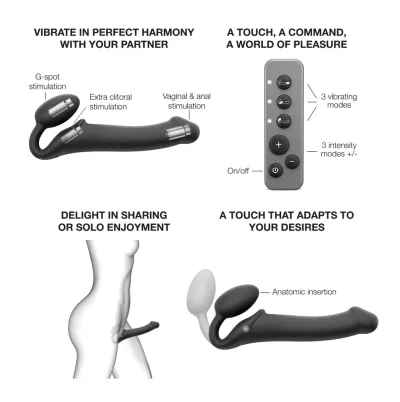 Vibrační strap-on Strap-On-Me Vibrating Bendable, 3 motory, černý, 15,2 cm - obrázek 8