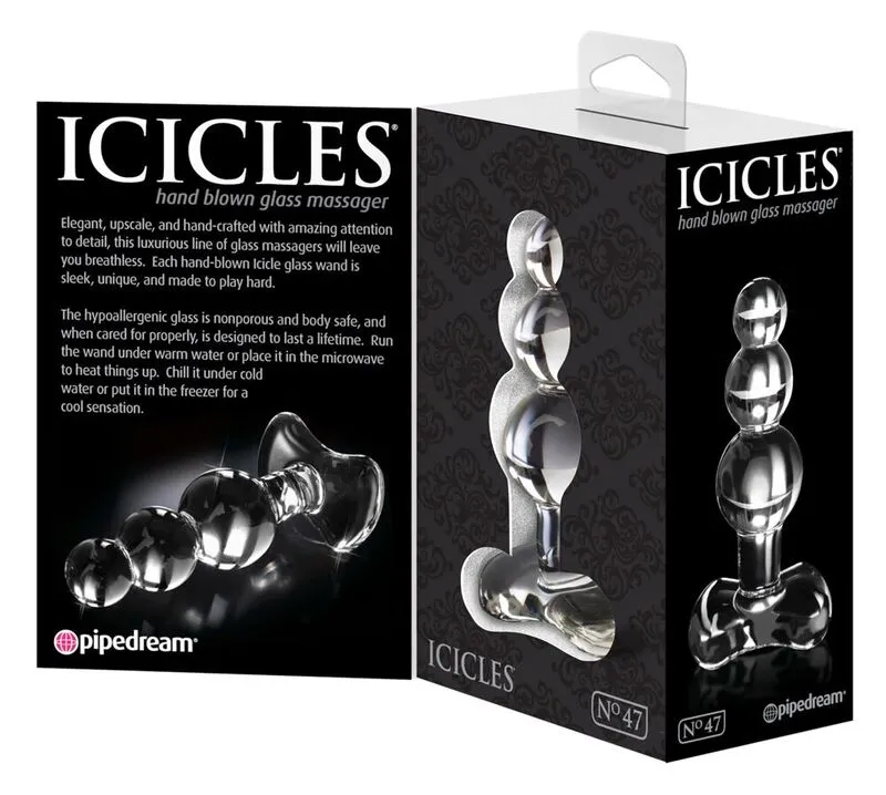 Skleněný anální kolík Icicles No. 47, čirý - obrázek 3
