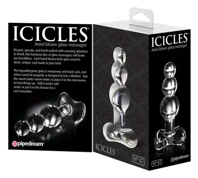 Skleněný anální kolík Icicles No. 47, čirý - obrázek 3