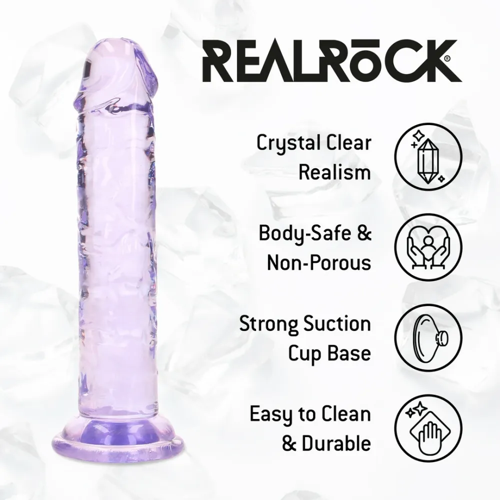 Průhledné fialové dildo RealRock Crystal Clear s přísavkou, 12,7 cm - obrázek 6