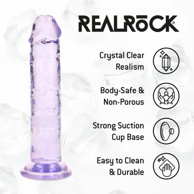 Průhledné fialové dildo RealRock Crystal Clear s přísavkou, 12,7 cm - obrázek 6