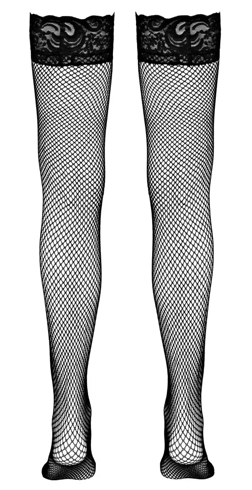Síťované samodržící punčochy s krajkovým lemem Cottelli Collection, černé, S - obrázek 6