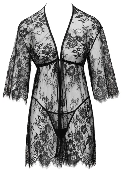 Krajkové kimono Cottelli LINGERIE s tangami, černé, průsvitné, 2XL/3XL - obrázek 5