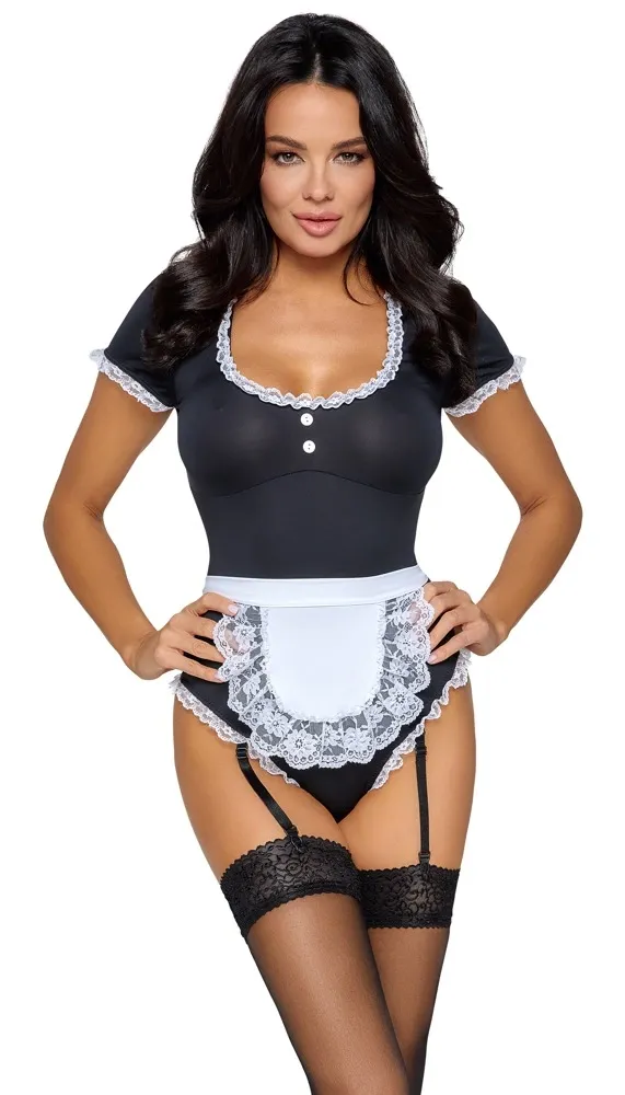 Kostým servírky Cottelli Costumes Waitress, body se zástěrou, černobílý, M - obrázek 2