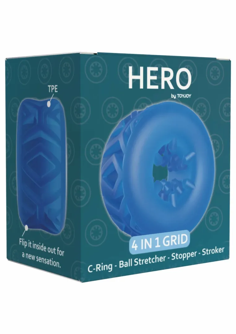 Silikonový erekční kroužek ToyJoy Hero 4-in-1 Grid Ring, natahovač varlat, černý - obrázek 2
