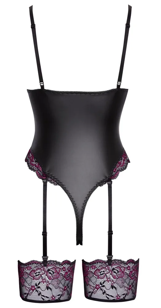 Body s podvazky Cottelli Lingerie, krajka, černo-růžové, L - obrázek 6