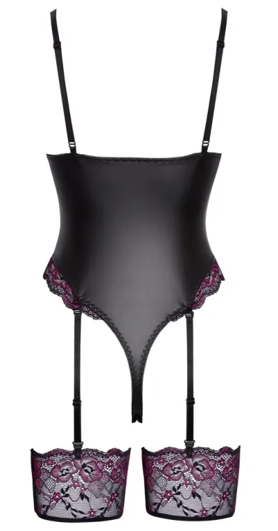 Body s podvazky Cottelli Lingerie, krajka, černo-růžové, L - obrázek 6