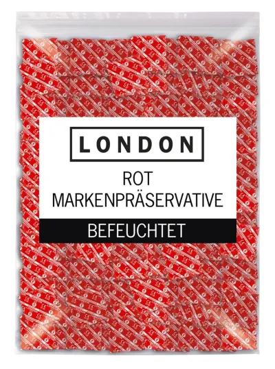 Kondomy London Red s jahodovou příchutí, červené, 56 mm, 1000 ks