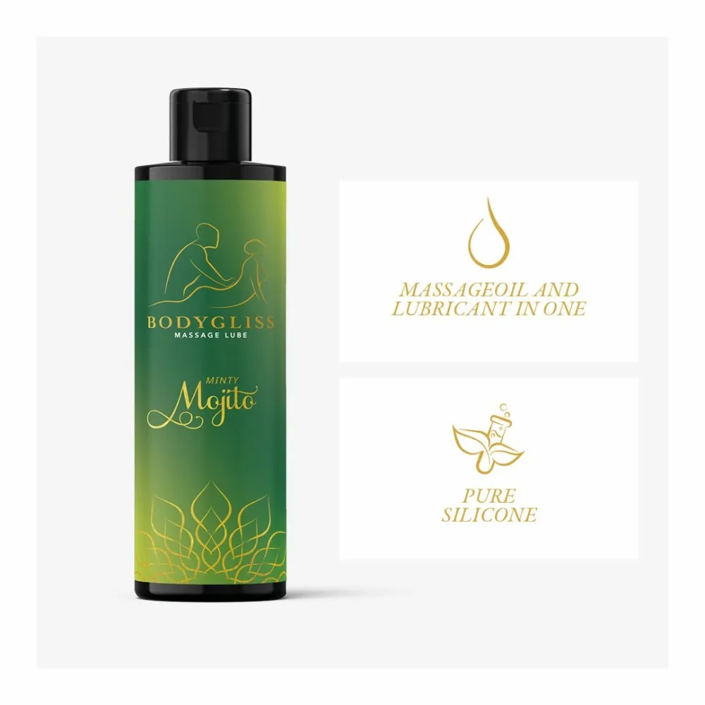 Masážní a lubrikační olej BodyGliss Minty Mojito, na silikonové bázi, 150 ml - obrázek 5