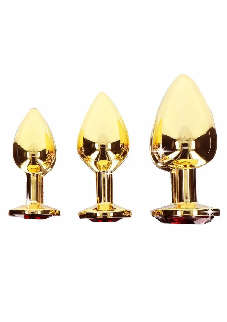 Anální kolík s kamínkem TABOOM Diamond Jewel L, zlatý hliník, červený krystal - obrázek 2