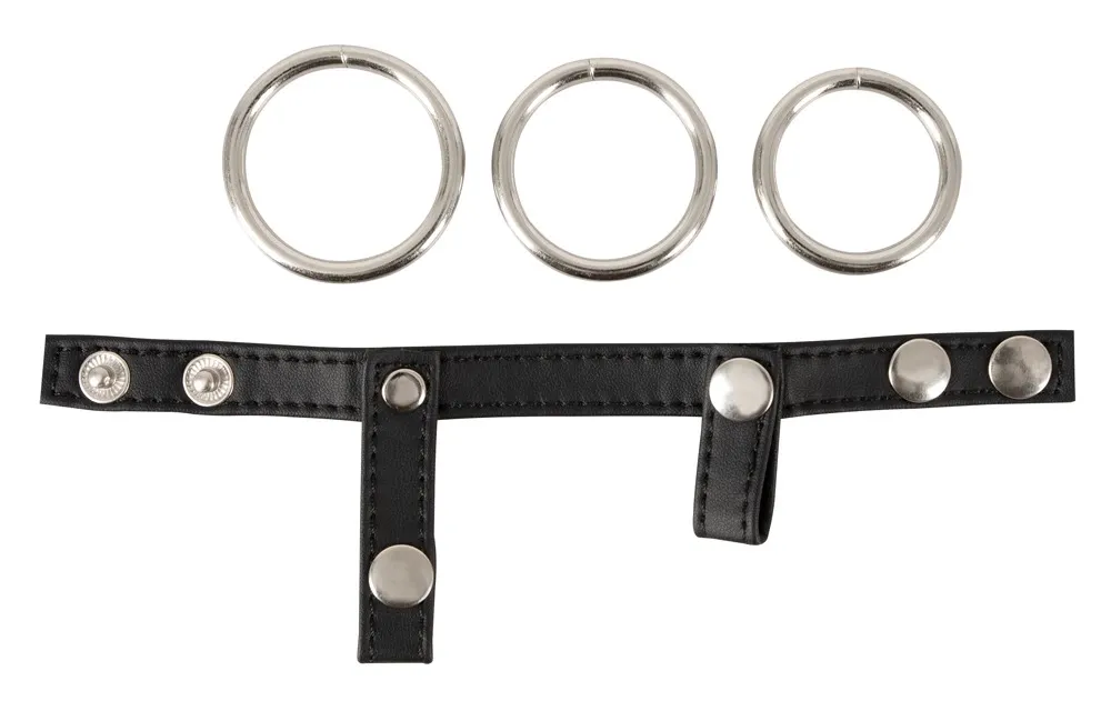Nastavitelný erekční řemínek se 3 kovovými kroužky You2Toys, černý, 21 cm - obrázek 4