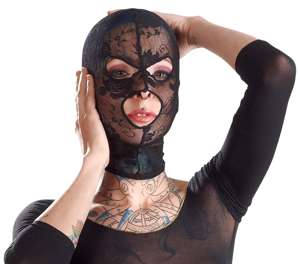 Krajková maska na hlavu Bad Kitty, černá, s otvory pro oči a ústa - obrázek 4