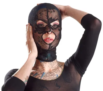 Krajková maska na hlavu Bad Kitty, černá, s otvory pro oči a ústa - obrázek 4